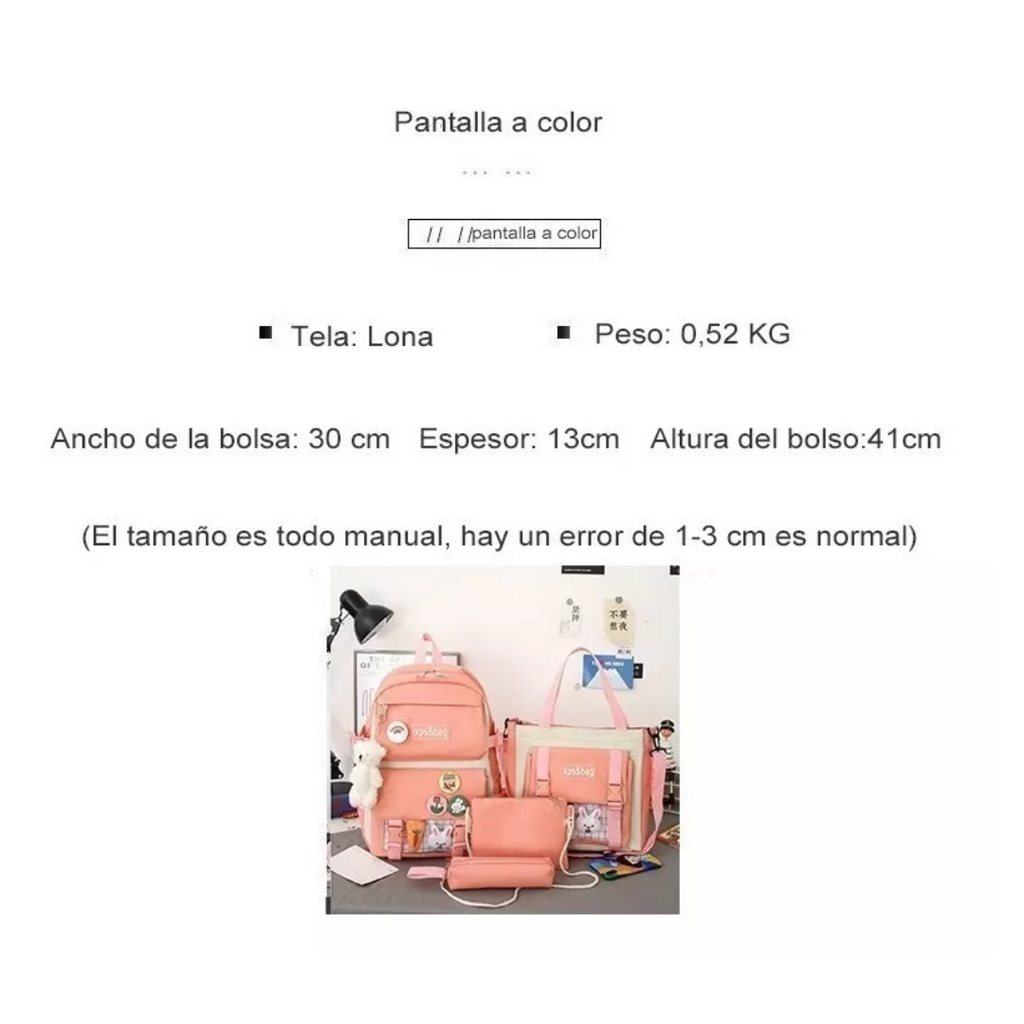 Kit morral escolar kawaii 5 piezas