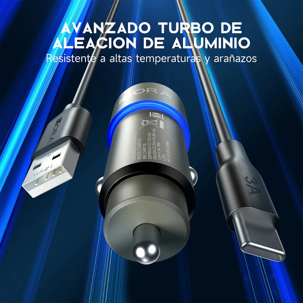 Cargador USB para carro de carga rápida con cable tipo C